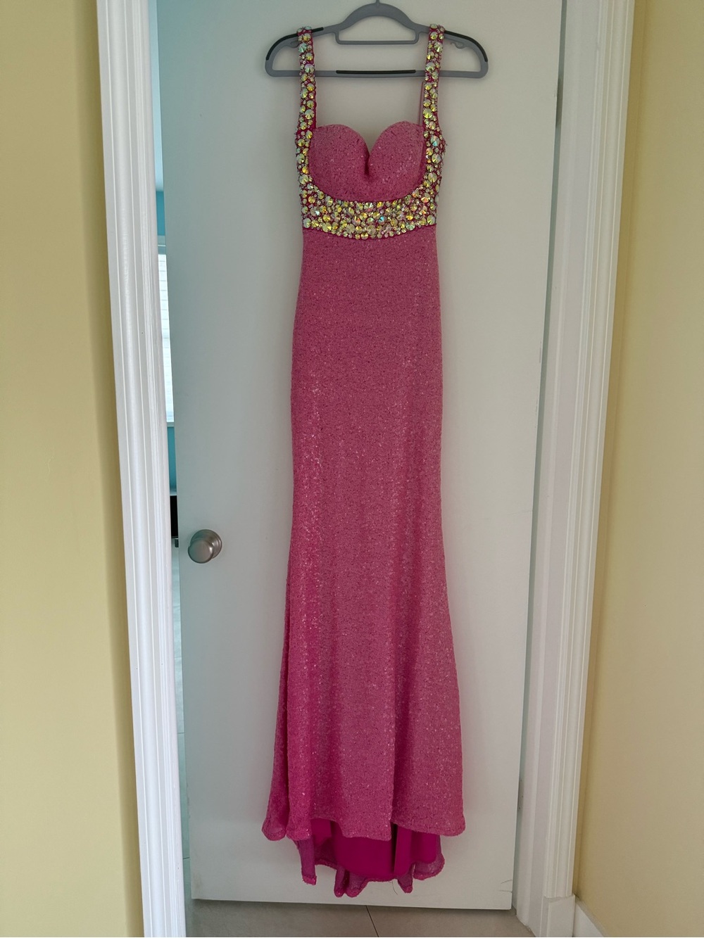 Clarisse Barbie Pink Sequin Maxi Gown with Holographic Jewel Waistband